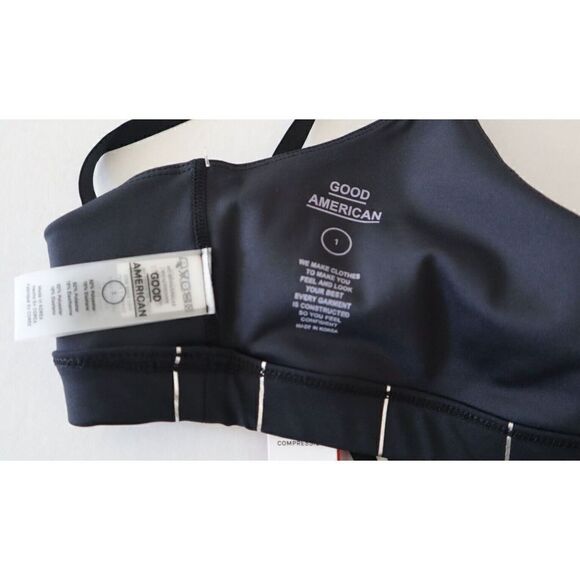 Good American GP0600 002 Women's Sz 1 Black/Silver Graphic Plaid Sports Bra - Picture 3 of 5